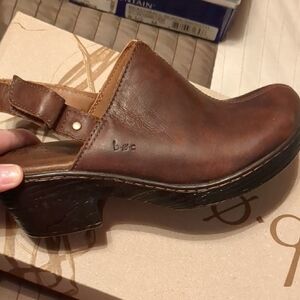 b.o.c. Brown Leather Mules with Chunky Heel